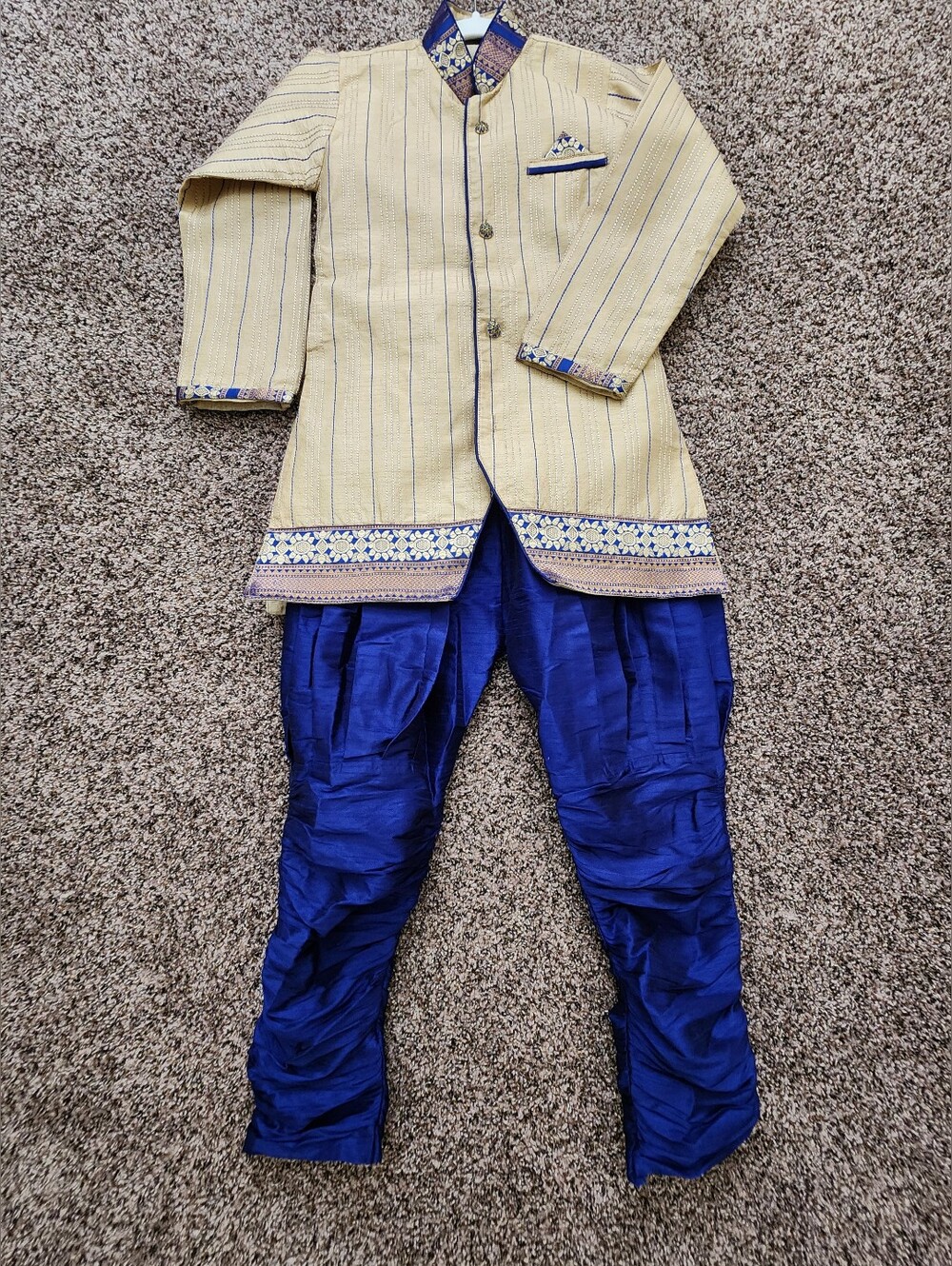 Indian Sherwani Set - In Beige & Royal Blue BOYS